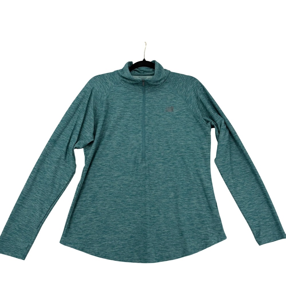 New Balance Womens NB Dry‎ Quarter Zip Pullover Teal Space Dye Heathered Size L